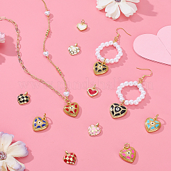 12 шт. 12 подвески в форме сердца из латуни и эмали&nbsp;KK-PH0014-25