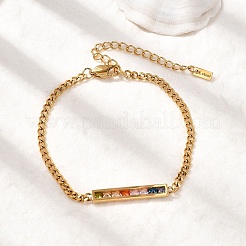 Прямоугольные браслеты из нержавеющей стали 304 со стеклянными звеньями для женщин&nbsp;BJEW-K237-17G