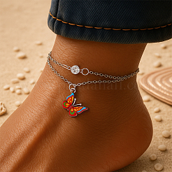 4 шт. 2-цветные браслеты-бабочки из железа и сплава с эмалью для женщин&nbsp;AJEW-HY0002-64