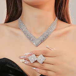 Комплекты из цепочек и серег-гвоздиков из сплава ромбов со стразами&nbsp;FS-WG17625-01