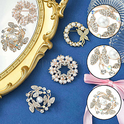 4 шт. 4 стиля брошь из пластиковых бусин с имитацией жемчуга в виде цветка и бабочки&nbsp;JEWB-CJ0001-29