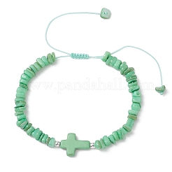 Регулируемые плетеные браслеты из натуральных пресноводных ракушек и окрашенных синтетических бирюзовых бусин для женщин&nbsp;BJEW-JB13105-02