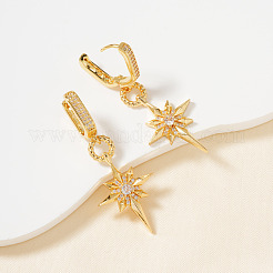 Элегантные восьмиугольные серьги-кольца из латуни с прозрачным кубическим цирконием&nbsp;GJ0701