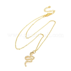 Латунные микропаве прозрачные кубические цирконии ожерелья в виде змеи с подвеской&nbsp;NJEW-S438-02F-G