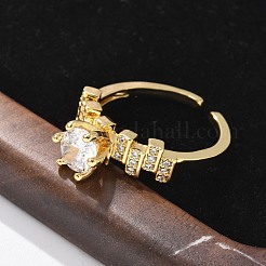 Круглые латунные манжеты с микропаве из прозрачного кубического циркония RJEW-C120-28G