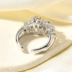 Латунные кольца-манжеты с микропаве и прозрачным цирконием для женщин&nbsp;RJEW-Q008-04P