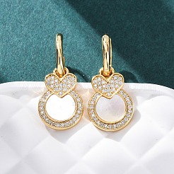 Серьги-гвоздики в форме ракушки с микропаве из кубического циркония из латуни&nbsp;KK-D363-11B-G