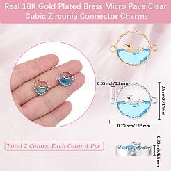 8 шт. 2 цвета латунные подвески-коннекторы с кубическим цирконием небесно-голубого цвета&nbsp;KK-BBC0018-19