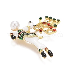 Брошь из оленя из сплава с пластиковой жемчужиной на рождество&nbsp;LS-JEWB-A004-03G