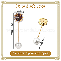 3 шт. 3-х цветные плоские круглые латунные броши-булавки со стразами&nbsp;JEWB-HY0001-49