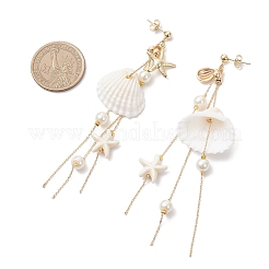 Серьги-гвоздики в форме ракушки из латуни и стекла с жемчужинами&nbsp;EJEW-TA00764