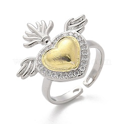 Открытое кольцо-манжета из латуни с микропаве из кубического циркония для женщин&nbsp;RJEW-F177-02GP-02