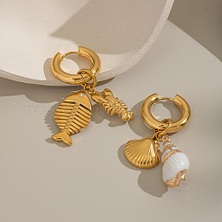 Серьги-кольца в форме ракушки и рыбы из нержавеющей стали 304&nbsp;QQ1107