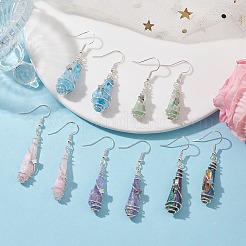 Серьги с подвесками неправильной формы из самородков и звездчатого кварца&nbsp;EJEW-JE05704-01