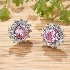 Серьги-гвоздики из латуни с микропаве из прозрачных кубических цирконий для женщин&nbsp;EJEW-G428-17P