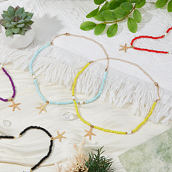 5 шт. 5-цветный комплект ожерелий в стиле бохо с подвесками в виде морской звезды и стеклянными бусинами&nbsp;NJEW-FI0001-39