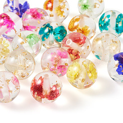 18 шт. 9-цветные прозрачные бусины из смолы с внутренними сухоцветами&nbsp;RESI-TA0003-29