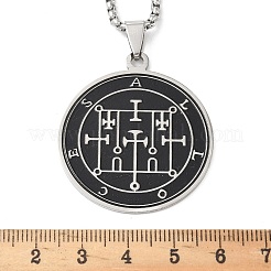 201 плоские круглые подвески с черной эмалью из нержавеющей стали с символикой&nbsp;NJEW-H065-03P