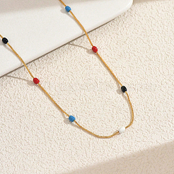 Длинные ожерелья из латунной цепочки-змейки с разноцветными овальными бусинами для ежедневного ношения&nbsp;GI2691
