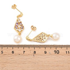 Серьги-гвоздики с ромбами из латуни с микропаве из прозрачных кубических цирконий&nbsp;EJEW-C172-04G