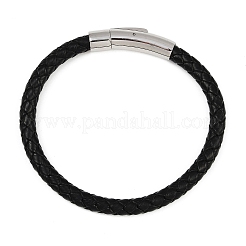Кожаный плетеный браслет с застежкой из нержавеющей стали 304 для мужчин и женщин&nbsp;BJEW-C021-15