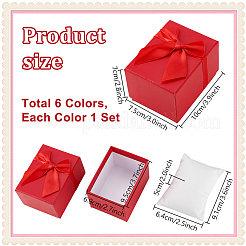 6 комплект из 6-х цветных бумажных футляров для хранения ювелирных изделий с бантом из ленты и подушечкой внутри для часов и браслетов&nbsp;CON-PH0003-23