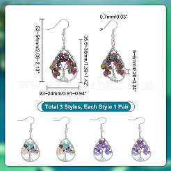 3 пара двухцветных сережек-капель с подвеской в виде дерева жизни&nbsp;EJEW-UN0001-98