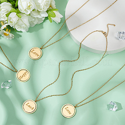 4 шт. вращающаяся пустая плоская круглая подвеска из нержавеющей стали 304 с цепочкой из кабеля&nbsp;NJEW-BC0001-11G