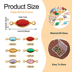 60 шт. 6-х цветные латунные подвески-коннекторы из стекла k9&nbsp;KK-TA0003-15