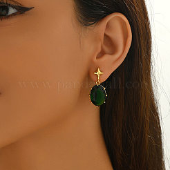 Серьги-гвоздики из латуни с кубическим цирконием овальной формы со звездой&nbsp;YW2106