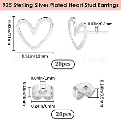 20 шт. серьги-гвоздики в форме сердца из латуни&nbsp;KK-BBC0021-98