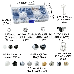 Наборы для изготовления парных браслетов из сплава и круглых бусин из натурального белого нефрита&nbsp;DIY-FS0007-49