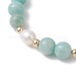 Эластичные браслеты для женщин из натурального амазонита и культивированного пресноводного жемчуга.&nbsp;BJEW-JB13376