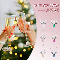 14 шт. подвески для бокалов для вина в виде ангела из стекла и сплава 7 цветов&nbsp;AJEW-TA0001-69