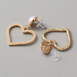 Серьги-гвоздики с пластиковой имитацией жемчуга и бусинами геометрической формы&nbsp;EJEW-WH0013-57C