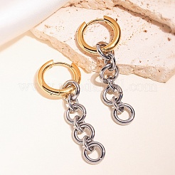 Серьги-кольца с плоскими круглыми звеньями из нержавеющей стали 304 и кисточкой&nbsp;WGAE672-03