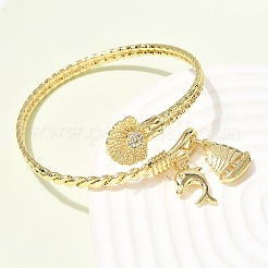 Браслеты-манжеты с прозрачным кубическим цирконием из латуни с микропаве&nbsp;BJEW-F526-04G
