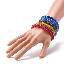 Наборы браслетов из стекла с кракле и росписью распылением круглые бусины стрейч&nbsp;BJEW-JB06481