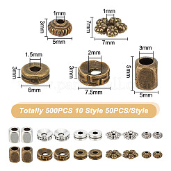 500шт 10 стиля тибетский стиль сплава бусин-разделителей наборы&nbsp;TIBEB-GO0001-01
