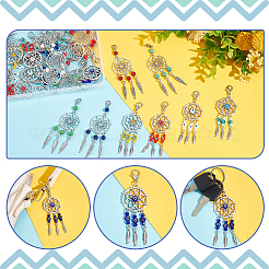 Бусы 24 шт. 2 стиля тканая сетка/паутина с перьями подвеска из сплава в тибетском стиле украшения&nbsp;HJEW-NB0001-93