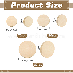 150 шт. 3 стиля необработанных деревянных плоских круглых вырезов&nbsp;WOOD-PH0003-71