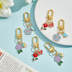 2 комплект подвесных украшений в виде цветов и бабочек из эмали&nbsp;HJEW-WR0001-01