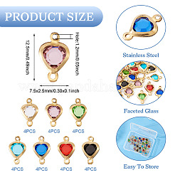 28 шт. 7-х цветные подвески-сердечки из нержавеющей стали с паве из стекла&nbsp;STAS-TA0003-30