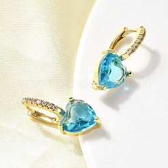 Серьги-кольца в форме сердца с микропаве из кубических цирконий из латуни&nbsp;EJEW-H171-07G