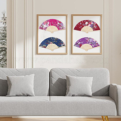 30 шт. двухцветный тканевый веер с цветочным узором для украшения витрины&nbsp;AJEW-WA0001-07