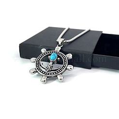 Ожерелья с подвеской в виде шлема из нержавеющей стали в морском стиле с паве из синтетической бирюзы&nbsp;TO0152