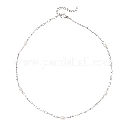 Женские ожерелья-скрепки из натурального жемчуга и нержавеющей стали 304&nbsp;NJEW-JN05823-01