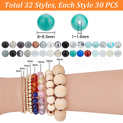 960 шт. 32 вида стеклянных бусин с эффектом кракле&nbsp;GLAA-PH0002-94