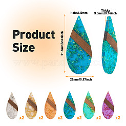 12шт 6 цвета прозрачной смолы и орехового дерева большие подвески&nbsp;WOOD-TA0002-48