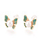 Brass Natural Pearl Stud Earrings, Butterfly, Real 18K Gold Plated, 10.5x11.5mm